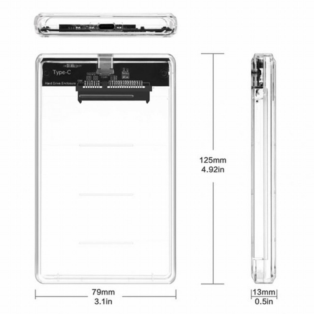 Chenyang USB-C Type-C to 2.5 Inch SATA SSD HDD External Enclosure Transparent for Laptop PC UC-079-WH