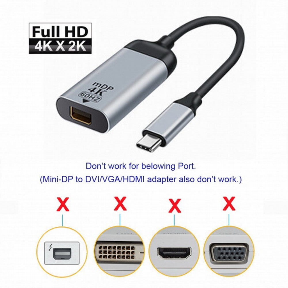 Chenyang USB-C Type C to Mini DP Displayport Cable Adapter 4K 2K 60hz for Tablet Phone Laptop UC-006-MDP