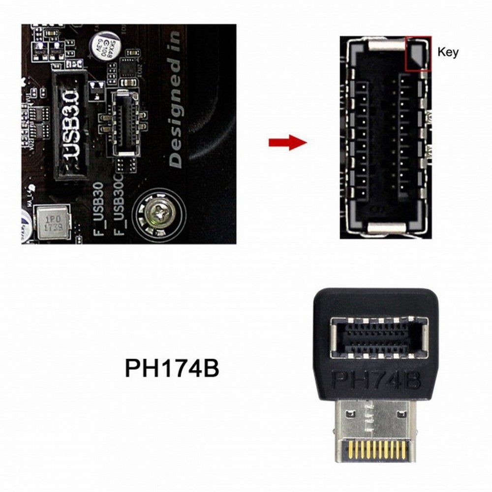 Chenyang 2pcs Overmold USB 3.1 Front Panel Header Male to Female Type-E Motherboard Extension Data Adapter UC-059