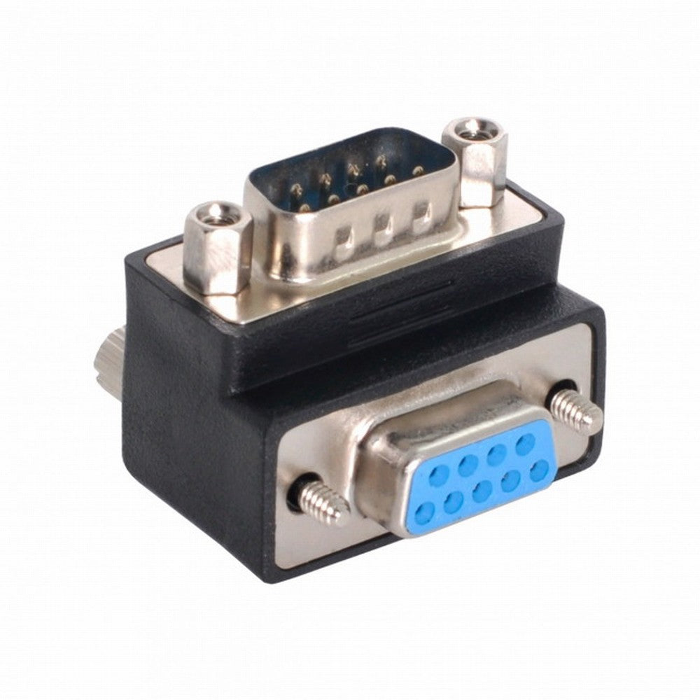 Chenyang D-Sub RS232 9Pin DB9P Male to Female Down Angled 90 Degree Extension Adapter DB-016-DN
