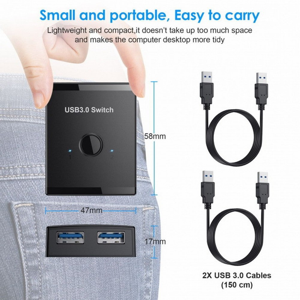 Chenyang KVM USB 3.0 Bidirectional Switch Selector 2 to 1 PCs Sharing or 1 to 2 Hub for Keyboard Mouse Scanner Printer U3-014