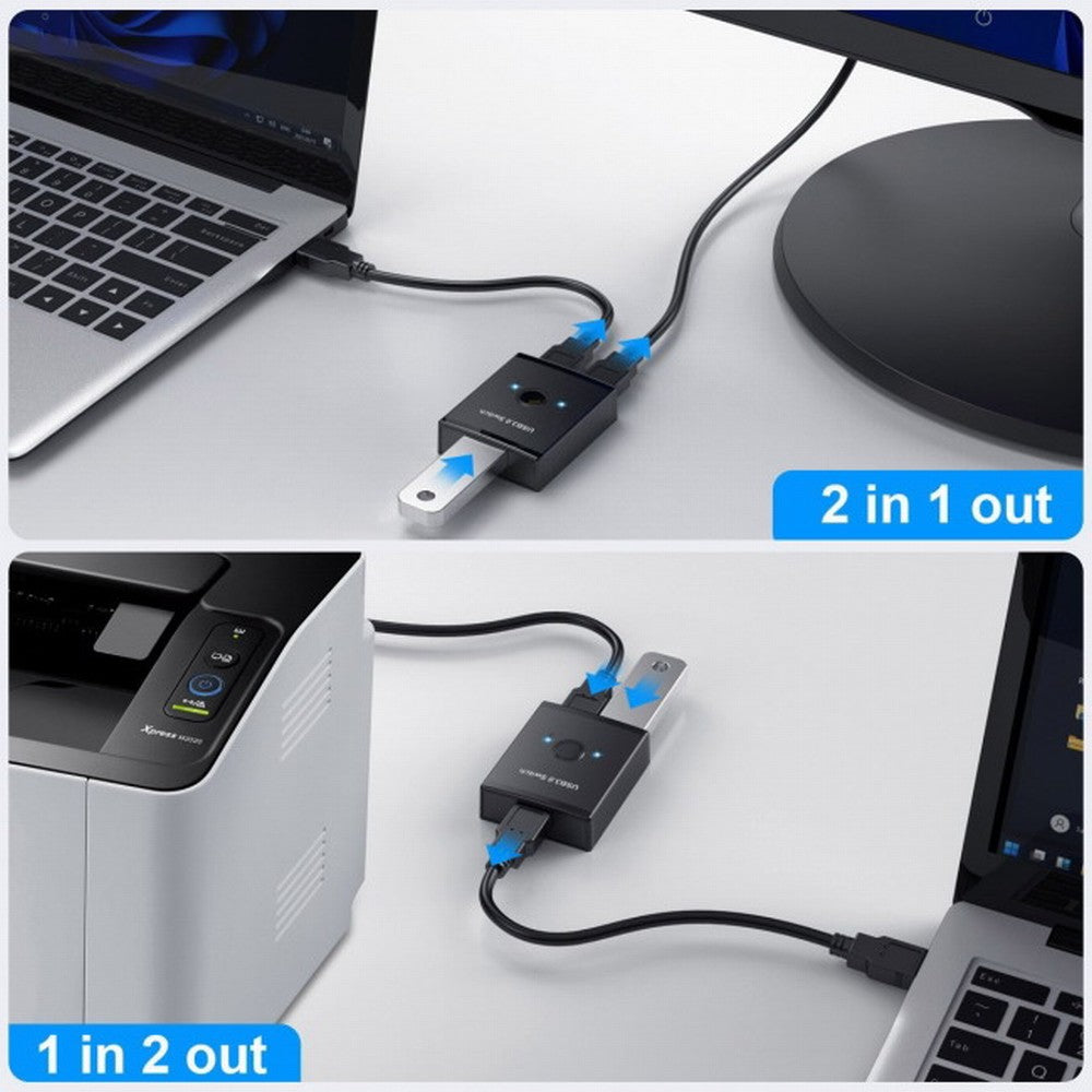Chenyang KVM USB 3.0 Bidirectional Switch Selector 2 to 1 PCs Sharing or 1 to 2 Hub for Keyboard Mouse Scanner Printer U3-014