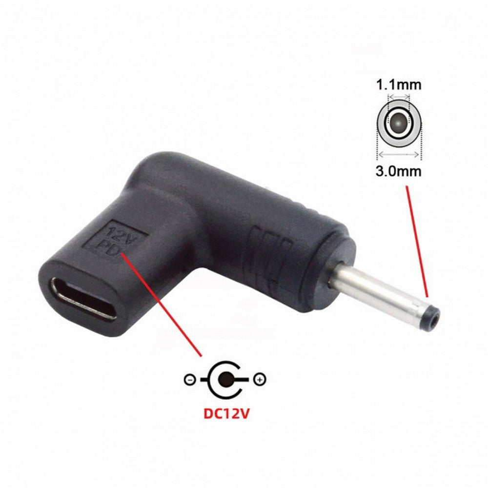 Chenyang USB 3.1 Type C USB-C Female to DC 12V 3.0x1.1mm Plug Adapter PD Emulator Trigger 90 Degree Angled UC-090-3011MM