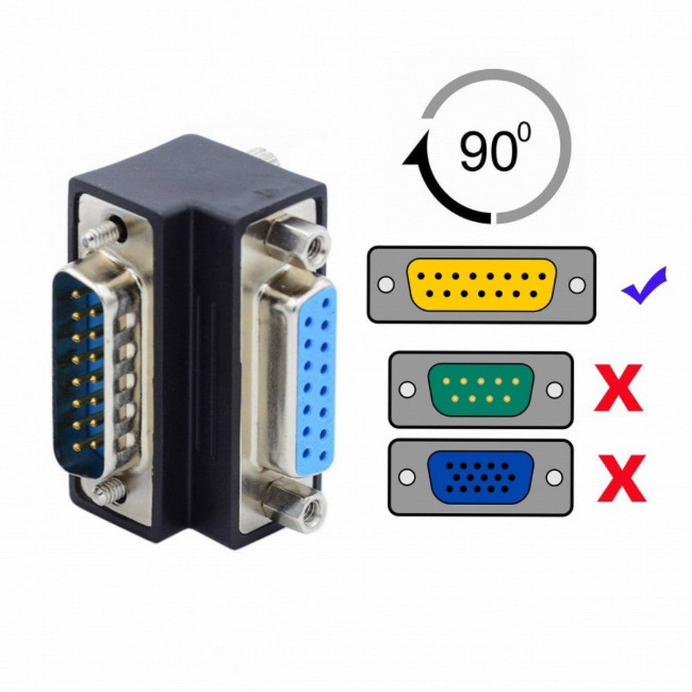 Chenyang Down 90 Degree Angled DSUB D-subminiature 15pin Male to Female Extension Adapter DB Connector DB-003-DN