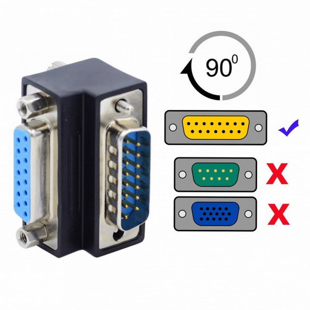Chenyang Up 90 Degree Angled DSUB D-subminiature 15pin Male to Female Extension Adapter DB Connector DB-003-UP