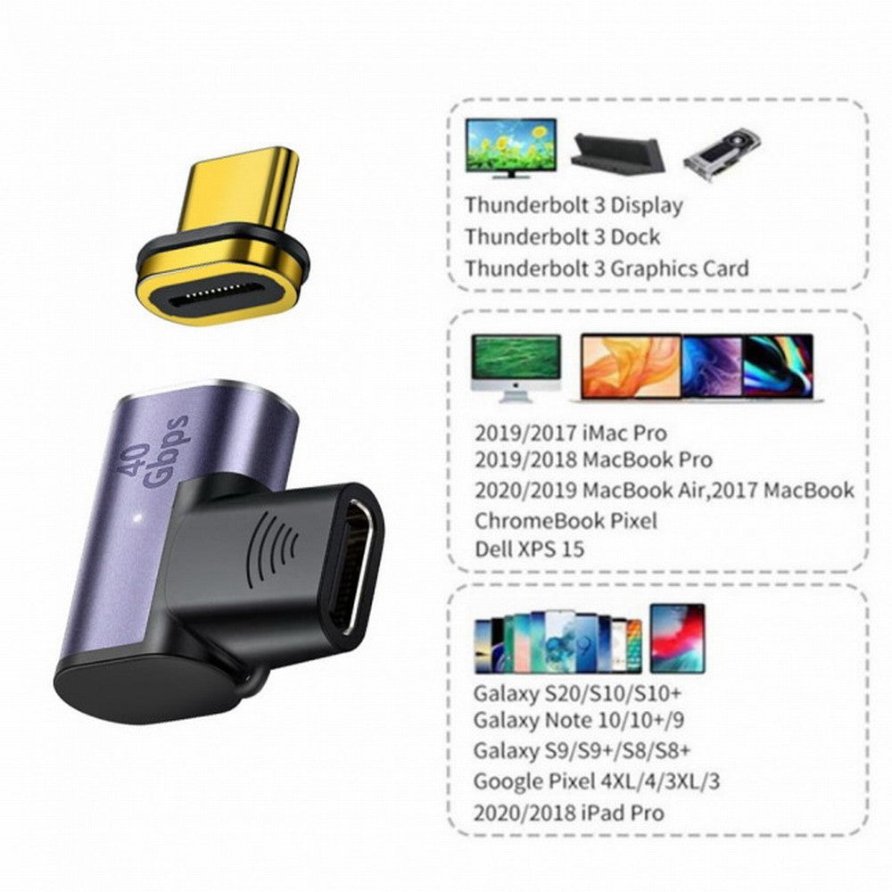 Chenyang Magnetic Connector 40Gbps USB4 Type C Male to Female 90 Degree Left Right Angled Adapter for Laptop Phone 100W Power Data 8K Video UC-028-LE