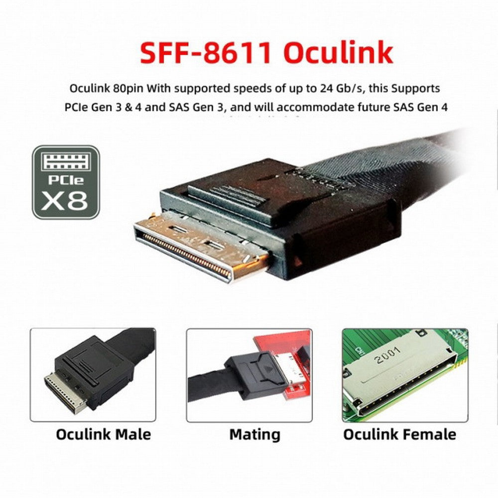 Chenyang OCuLink PCIe PCI-Express SFF-8611 8x 8-Lane to Dual SFF-8611 Oculink 4x SSD Data Active Cable 50cm SF-054