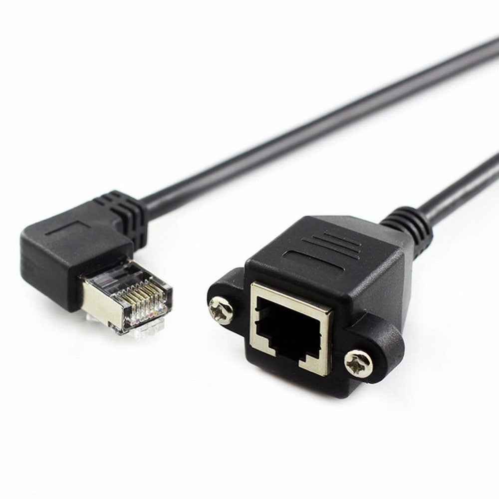 Chenyang Left Angled 90 Degree 8P8C FTP STP UTP Cat6 Male to Female Lan Ethernet Network Extension Cable with Panel Mount Holes UT-011-LE