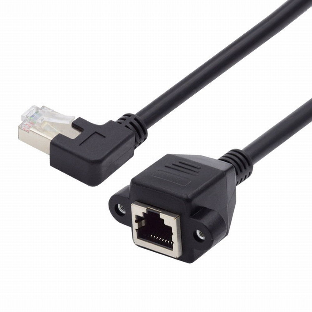 Chenyang Left Angled 90 Degree 8P8C FTP STP UTP Cat6 Male to Female Lan Ethernet Network Extension Cable with Panel Mount Holes UT-011-LE