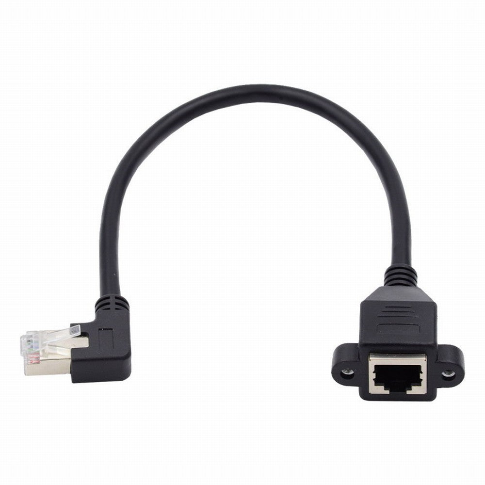 Chenyang Left Angled 90 Degree 8P8C FTP STP UTP Cat6 Male to Female Lan Ethernet Network Extension Cable with Panel Mount Holes UT-011-LE