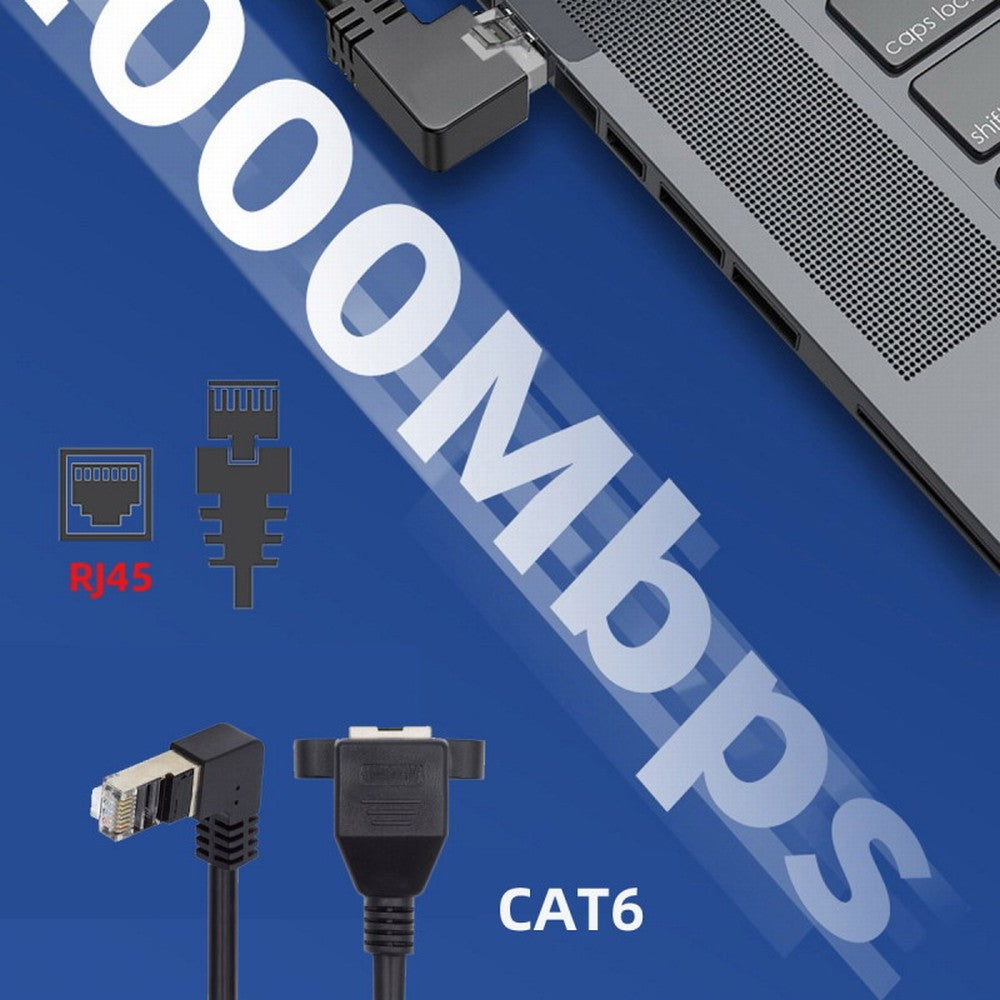 Chenyang Left Angled 90 Degree 8P8C FTP STP UTP Cat6 Male to Female Lan Ethernet Network Extension Cable with Panel Mount Holes UT-011-LE