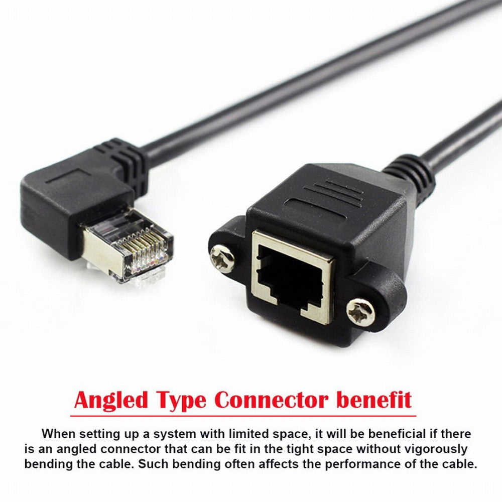Chenyang Left Angled 90 Degree 8P8C FTP STP UTP Cat6 Male to Female Lan Ethernet Network Extension Cable with Panel Mount Holes UT-011-LE