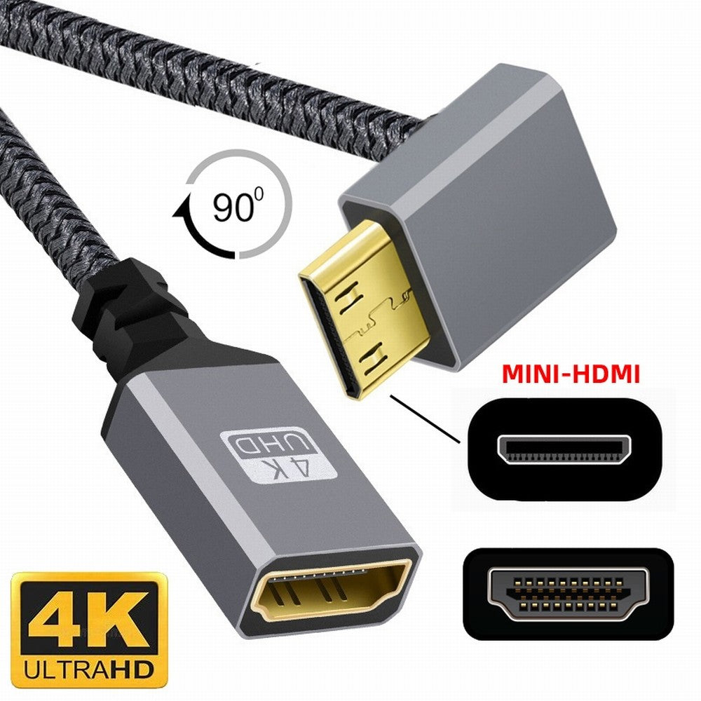 Chenyang 4K Type-C MINI HDMI 1.4 Male 90 Degree Up Angled to HDMI Female Extension Cable for DV MP4 Camera DC Laptop HD-004-UP