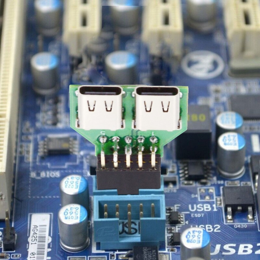Chenyang Dual Ports USB 3.1 Type C USB-C Female to USB 2.0 Motherboard 9pin 10pin Header Adapter PCBA 480Mbps UC-141-TC002