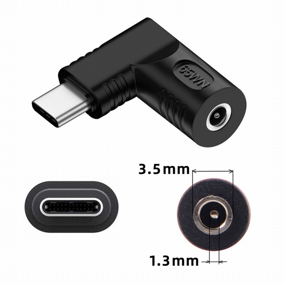 Chenyang DC Jack 3.5x1.35mm Input to USB-C Type-C Angled 90 Degree Power Plug Charge Adapter for Laptop Phone UC-211-RI-3513MM
