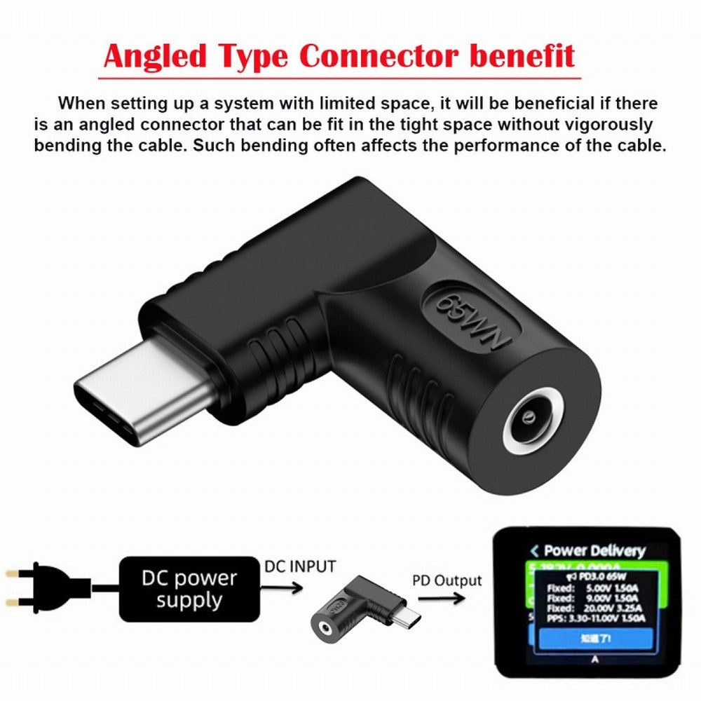 Chenyang DC Jack 3.5x1.35mm Input to USB-C Type-C Angled 90 Degree Power Plug Charge Adapter for Laptop Phone UC-211-RI-3513MM