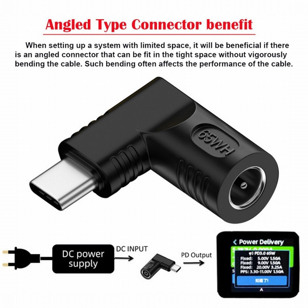 Chenyang DC Jack 5.5x1.7mm Input to USB-C Type-C Angled 90 Degree Power Plug Charge Adapter for Laptop Phone UC-211-RI-5517MM