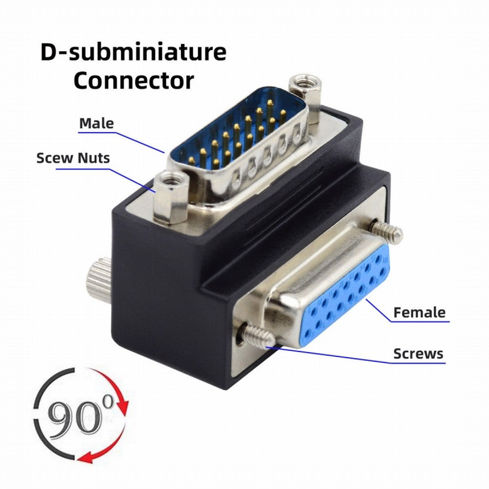 Chenyang DSUB RS232 D-subminiature 15pin Male Nut to Female Screw Extension Adapter DB Connector Down 90 Degree Angled DB-017-DN