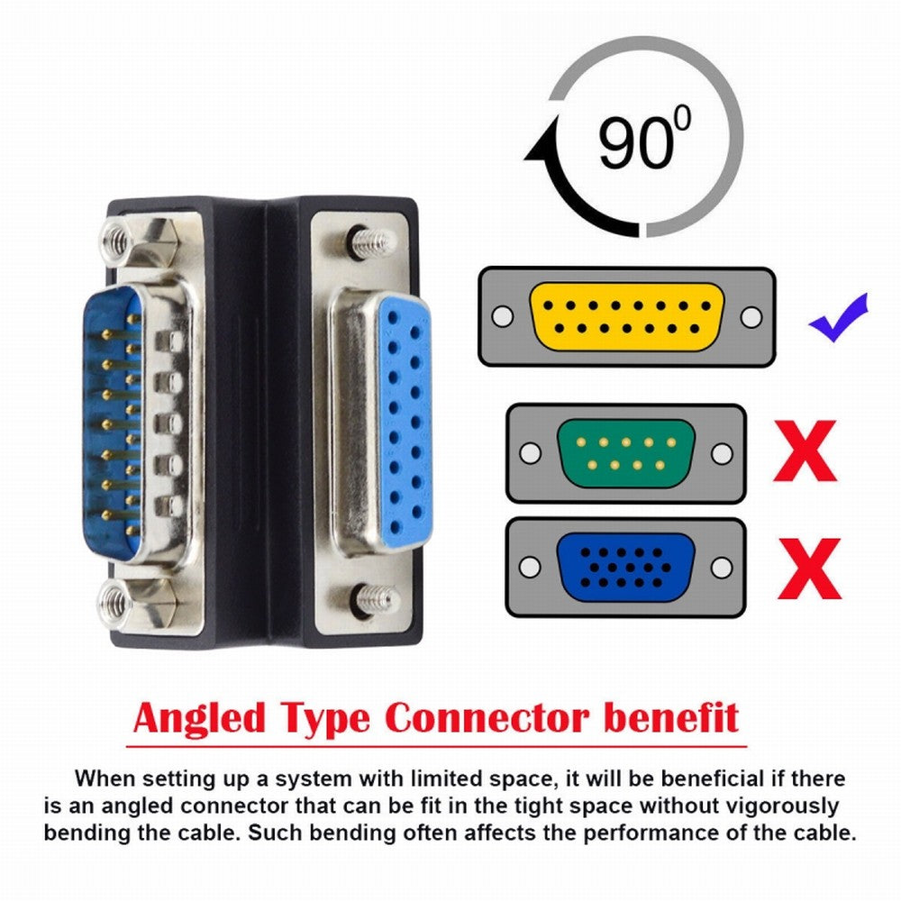 Chenyang DSUB RS232 D-subminiature 15pin Male Nut to Female Screw Extension Adapter DB Connector Up 90 Degree Angled DB-017-UP