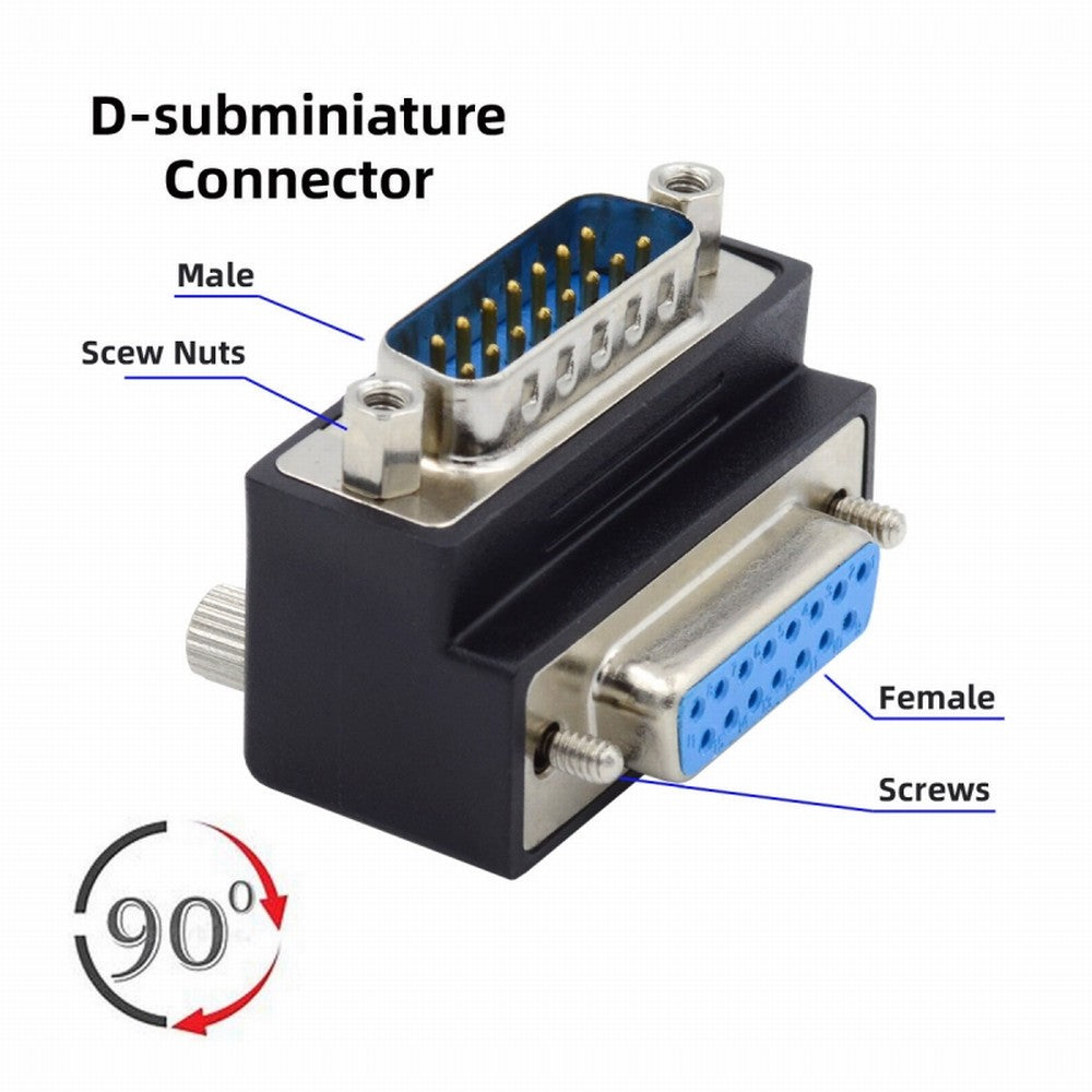 Chenyang DSUB RS232 D-subminiature 15pin Male Nut to Female Screw Extension Adapter DB Connector Up 90 Degree Angled DB-017-UP