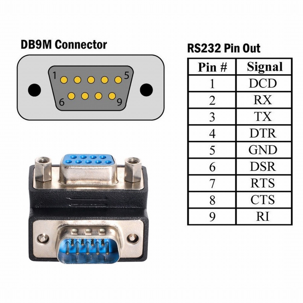 Chenyang Down Angled 90 Degree RS232 D-Sub 9Pin Male Screw Type to Female Nut Type Extension Adapter DB-001-DN
