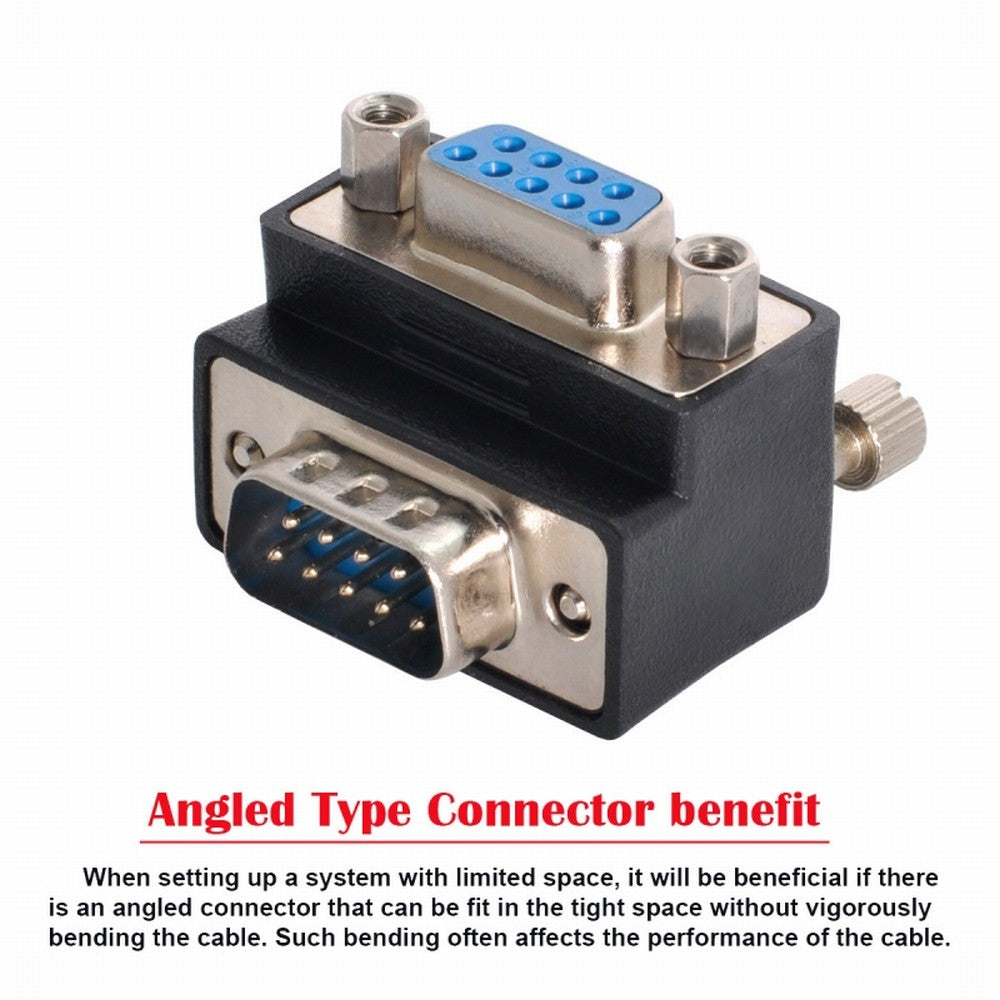 Chenyang Down Angled 90 Degree RS232 D-Sub 9Pin Male Screw Type to Female Nut Type Extension Adapter DB-001-DN