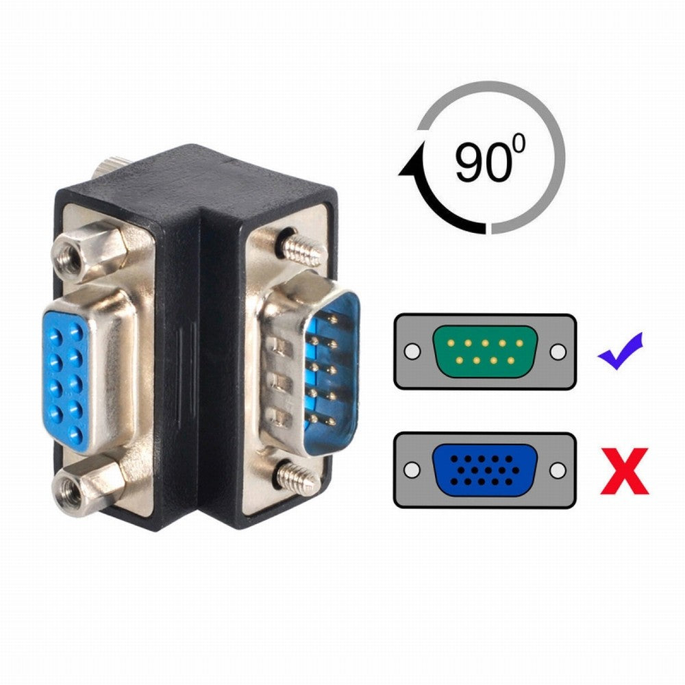 Chenyang Down Angled 90 Degree RS232 D-Sub 9Pin Male Screw Type to Female Nut Type Extension Adapter DB-001-DN