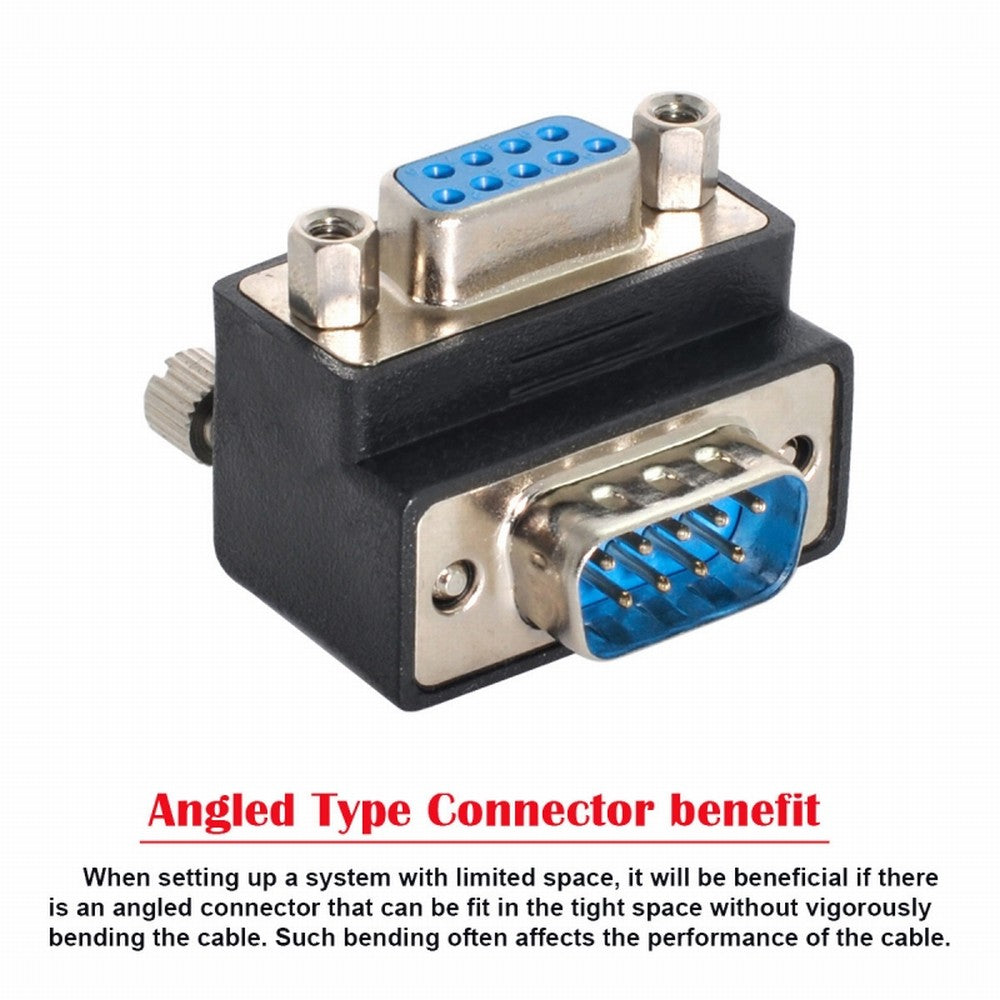Chenyang Up Angled 90 Degree RS232 D-Sub 9Pin Male Screw Type to Female Nut Type Extension Adapter DB-001-UP