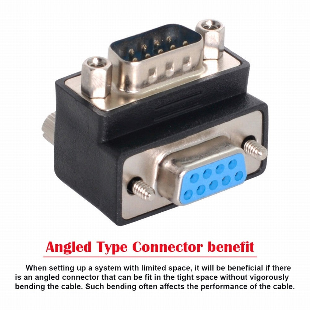 Chenyang D-Sub RS232 9Pin DB9P Male to Female Down Angled 90 Degree Extension Adapter DB-016-DN