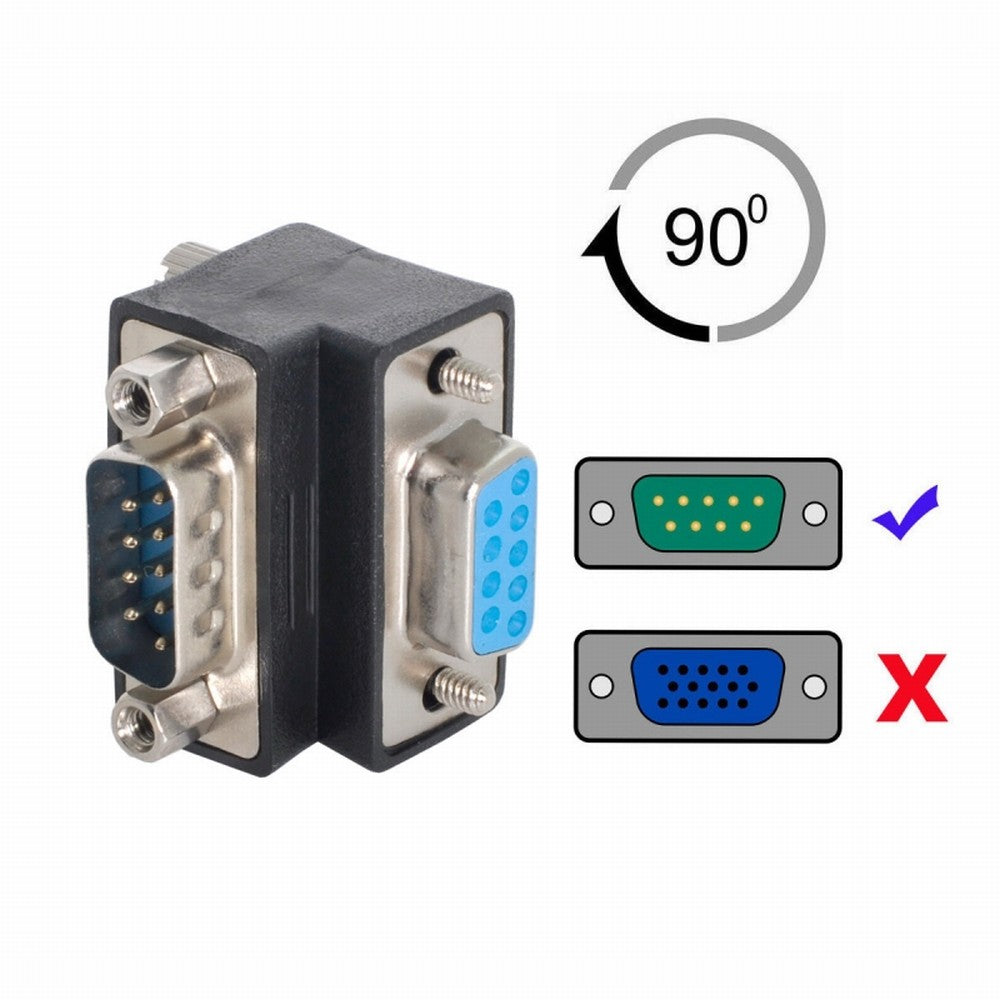 Chenyang D-Sub RS232 9Pin DB9P Male to Female Down Angled 90 Degree Extension Adapter DB-016-DN