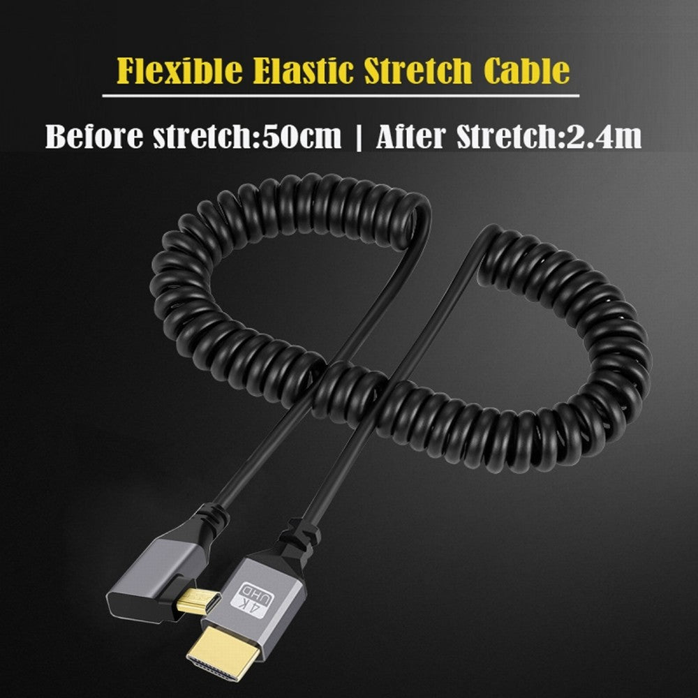 Chenyang Micro HDMI 2.0 Male to HDMI Male 4K 60hz Stretch Coiled Cable Right Angled 90 Degree for HDTV Computer Laptop Monitor HD-037-RI