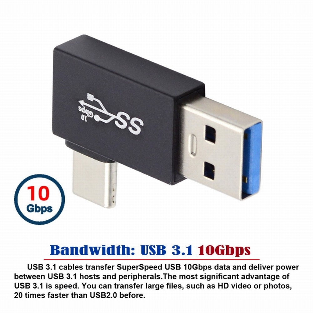 Chenyang Right Angled USB3.0 Type A Male to USB 3.1 Type C Male Data 10Gbps Charge Adapter 90 Degree for Laptop Phone UC-070-TC003