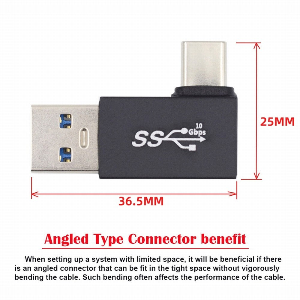 Chenyang Right Angled USB3.0 Type A Male to USB 3.1 Type C Male Data 10Gbps Charge Adapter 90 Degree for Laptop Phone UC-070-TC003