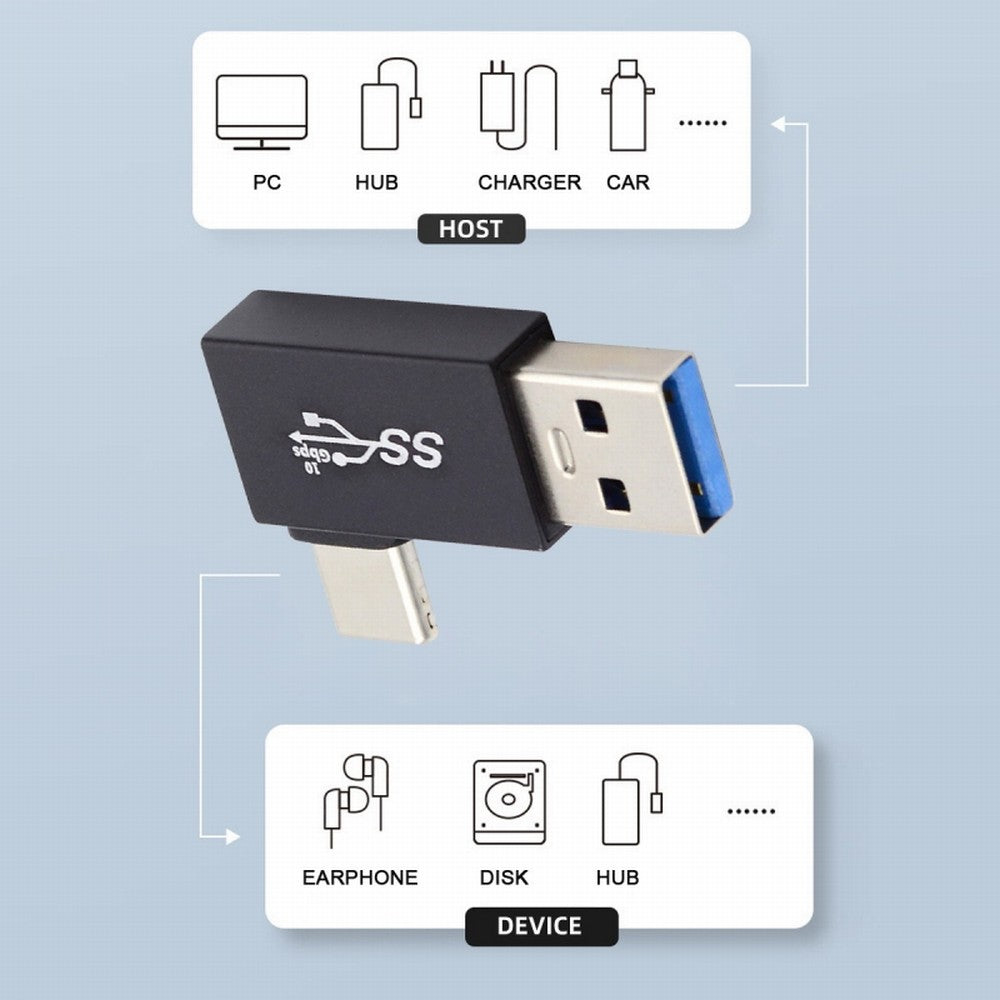 Chenyang Right Angled USB3.0 Type A Male to USB 3.1 Type C Male Data 10Gbps Charge Adapter 90 Degree for Laptop Phone UC-070-TC003