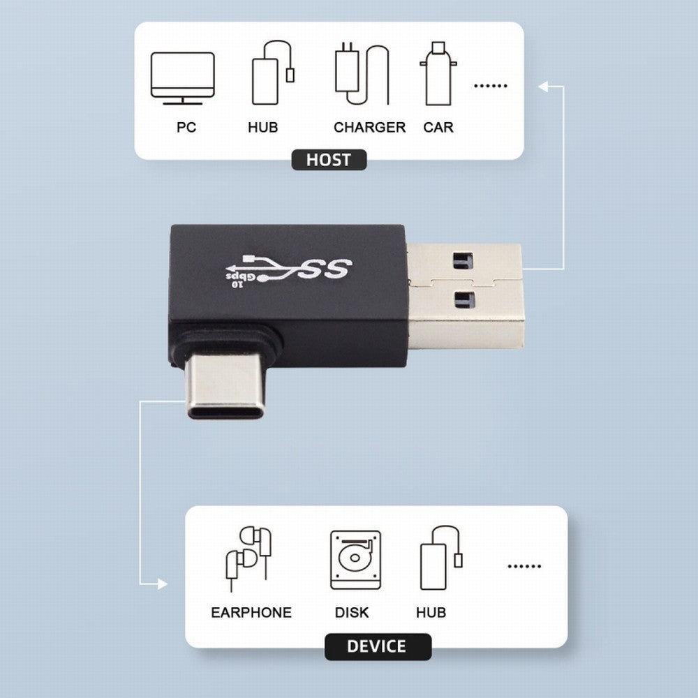 Chenyang Left Angled USB3.0 Type A Male to USB 3.1 Type C Male Data 10Gbps Charge Adapter 90 Degree for Laptop Phone UC-070-TC004