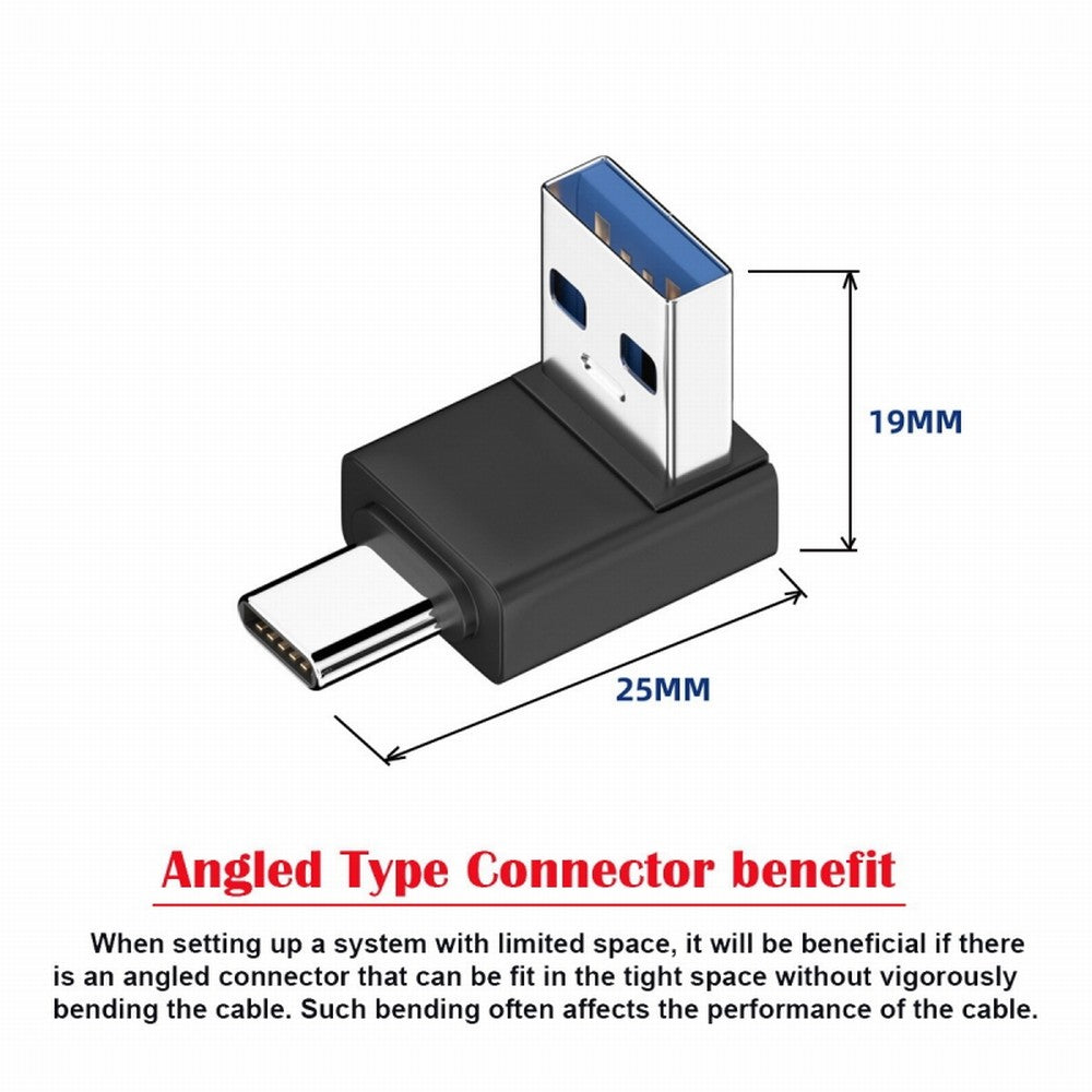 Chenyang Up Angled USB3.0 Type A Male to USB 3.1 Type C Male Data 10Gbps Charge Adapter 90 Degree for Laptop Phone UC-070-TC005
