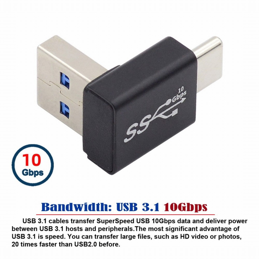 Chenyang Up Angled USB3.0 Type A Male to USB 3.1 Type C Male Data 10Gbps Charge Adapter 90 Degree for Laptop Phone UC-070-TC005