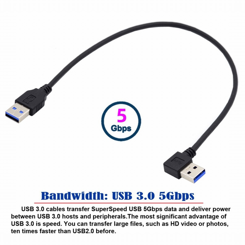 Chenyang Angled USB 3.0 Type-A Male to Straight 3.0 Type-A Male Data 5Gbps Cable 90 Degree Left Angled 40cm U3-069-LE
