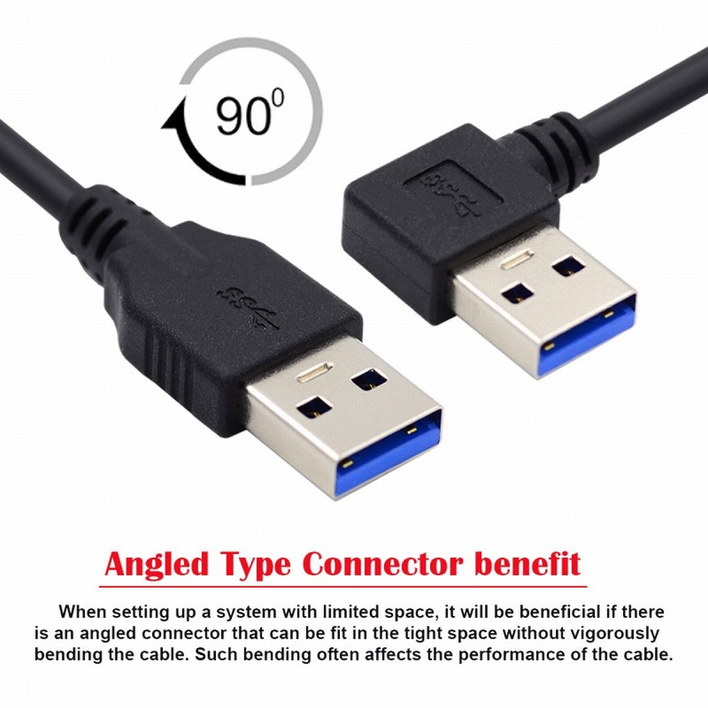 Chenyang Angled USB 3.0 Type-A Male to Straight 3.0 Type-A Male Data 5Gbps Cable 90 Degree Left Angled 40cm U3-069-LE