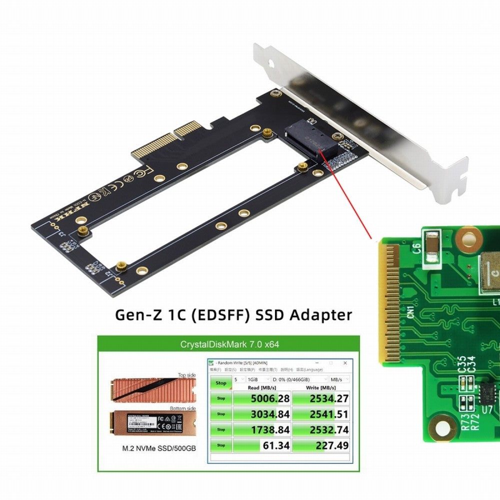 Chenyang PCI-E4.0 4X Host Adapter to NVMe Ruler 1U GEN-Z EDSFF 5.9mm 8.0mm Thickness Short SSD E1.S Carrier Adapter SF-036-BK