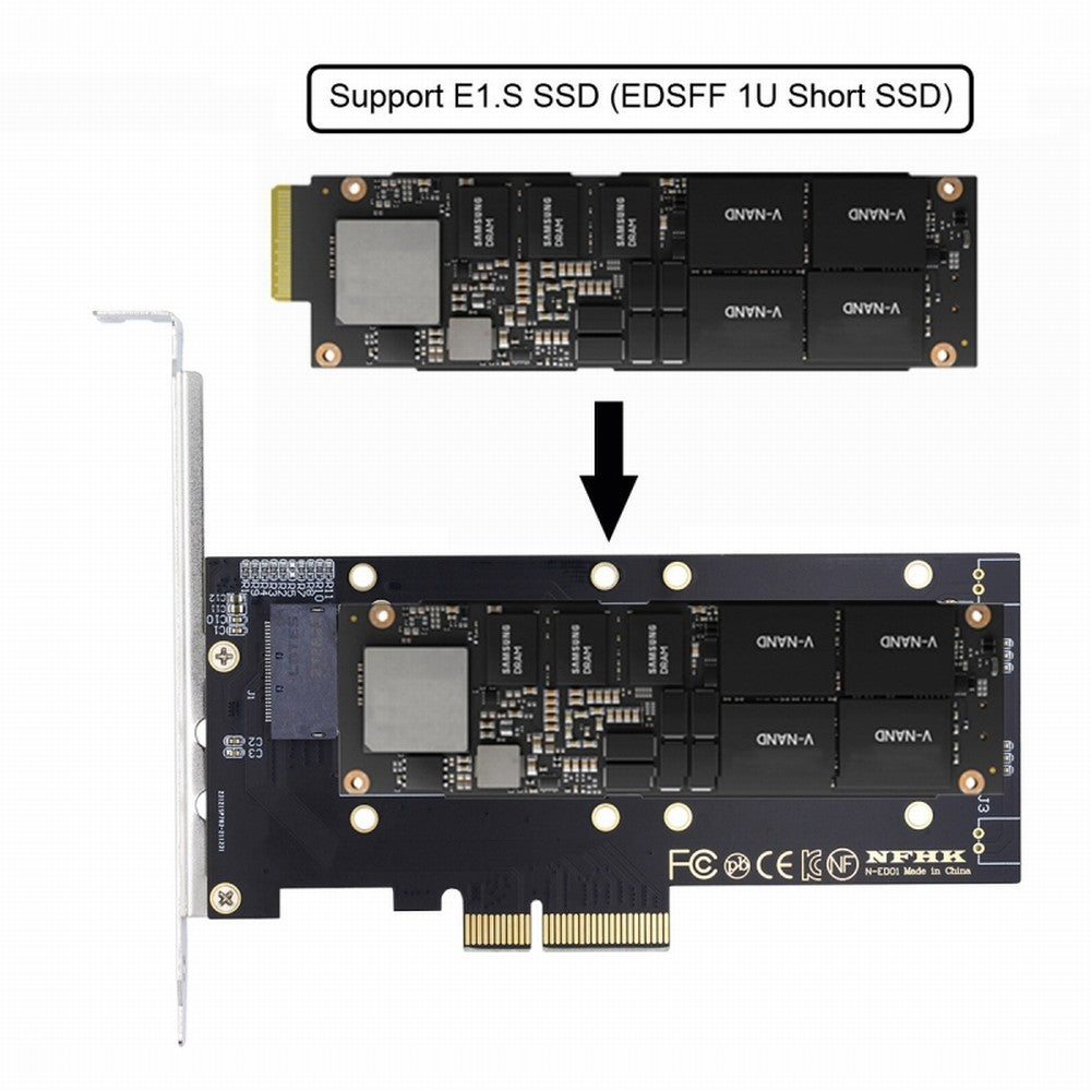Chenyang PCI-E4.0 4X Host Adapter to NVMe Ruler 1U GEN-Z EDSFF 5.9mm 8.0mm Thickness Short SSD E1.S Carrier Adapter SF-036-BK