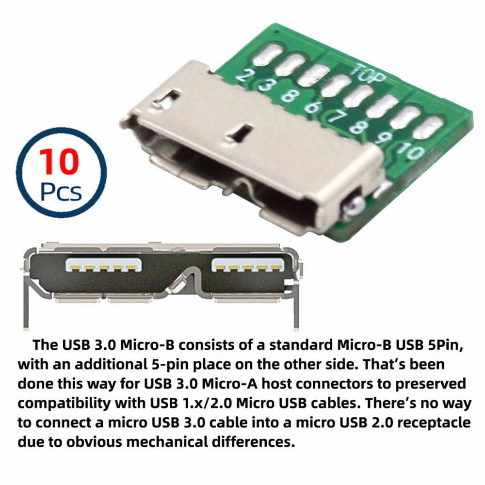 Chenyang 10pcs Micro USB 3.0 10pin Female Socket Receptacle Board Mount SMT Type with PCB for USB Disk DIY OEM CN-007