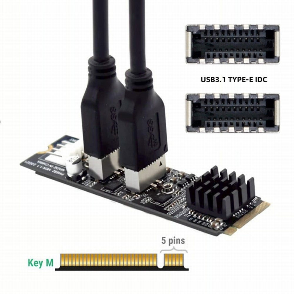 Chenyang 10Gbps Dual Type-E USB 3.1 Front Panel Socket to NVME NGFF M-Key Express Card Adapter for Motherboard EP-020