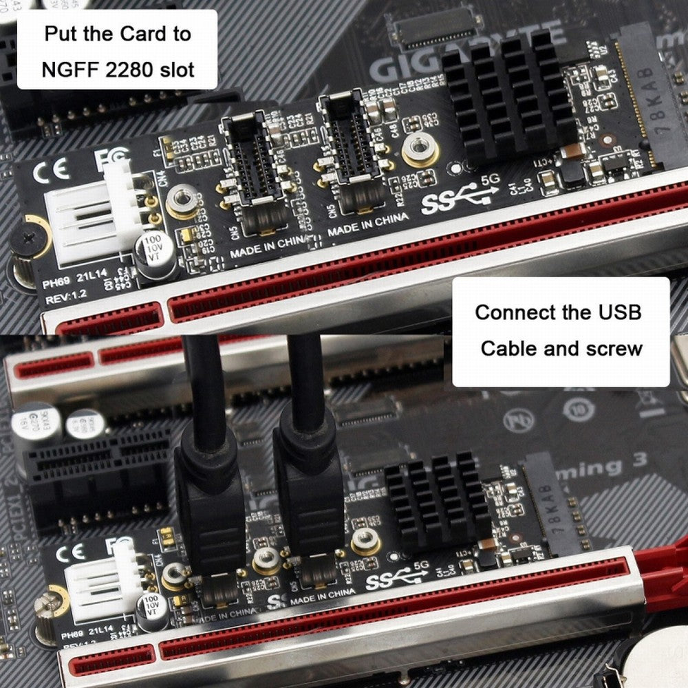Chenyang 10Gbps Dual Type-E USB 3.1 Front Panel Socket to NVME NGFF M-Key Express Card Adapter for Motherboard EP-020