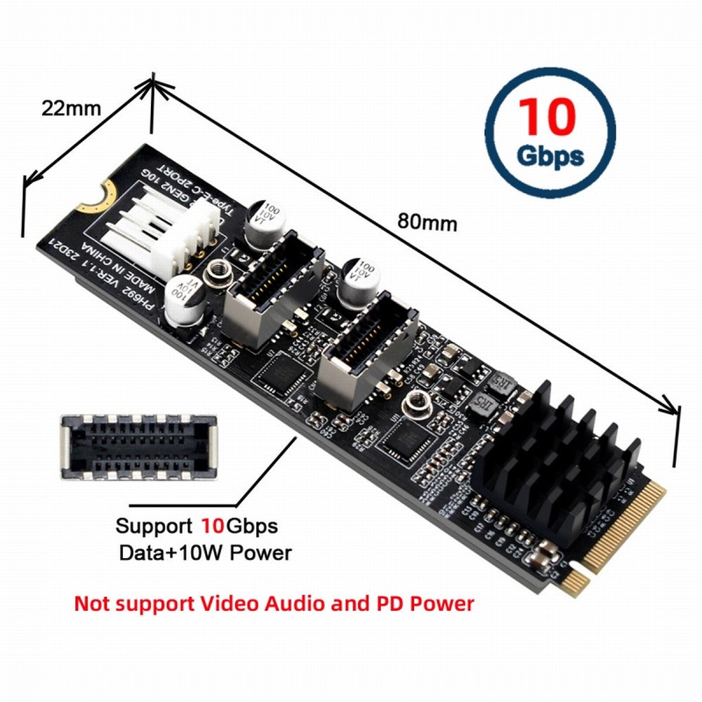 Chenyang 10Gbps Dual Type-E USB 3.1 Front Panel Socket to NVME NGFF M-Key Express Card Adapter for Motherboard EP-020