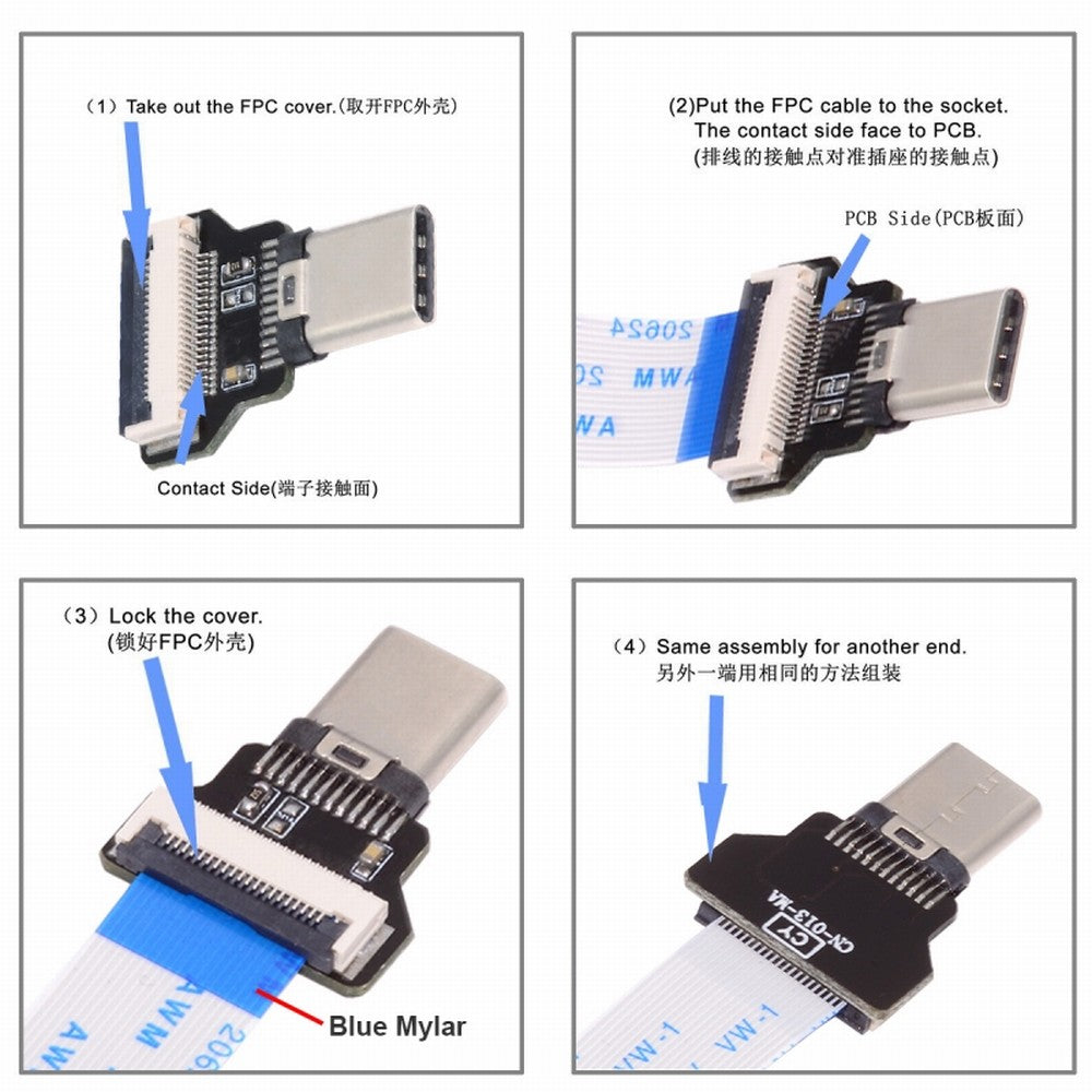 Chenyang OTG USB-C Type-C Male Host to USB 2.0 Type-A Female Target Data Flat Slim FPC Cable 13cm for FPV Disk Phone Laptop UC-019-AF