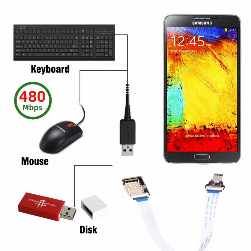 Chenyang OTG USB-C Type-C Male Host to USB 2.0 Type-A Female Target Data Flat Slim FPC Cable 13cm for FPV Disk Phone Laptop UC-019-AF