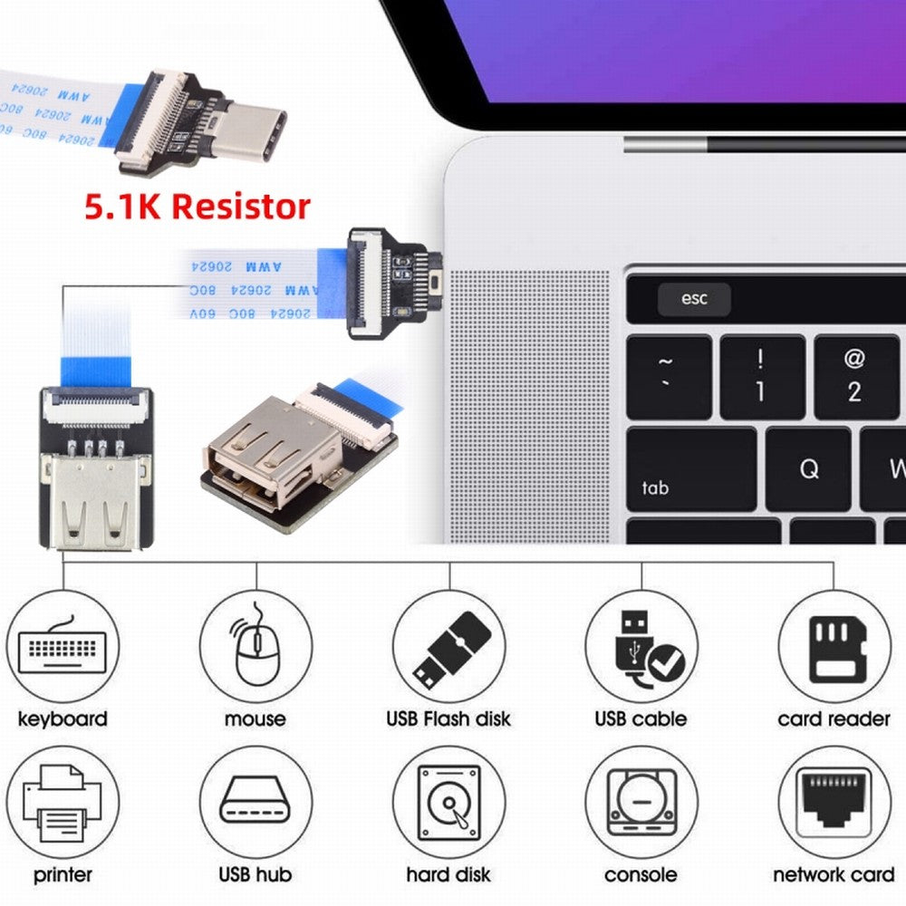 Chenyang OTG USB-C Type-C Male Host to USB 2.0 Type-A Female Target Data Flat Slim FPC Cable 13cm for FPV Disk Phone Laptop UC-019-AF