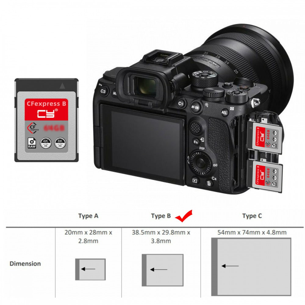 Chenyang CFexpress Type-B 128GB Memory Card CFE CFB Adapter Compatible with XS Camera 8K RAW PCIe Expansion SA-079-128G