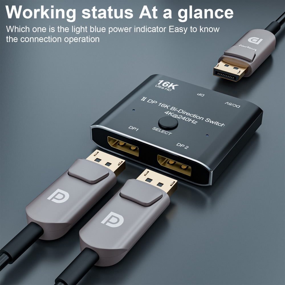Chenyang DP DisplayPort 2.0 Bi-Direction 2x1 Switch Splitter Selector Hub Support HDCP SST Extended 16K@60hz 4K@240hz Convertor DP-030-16K